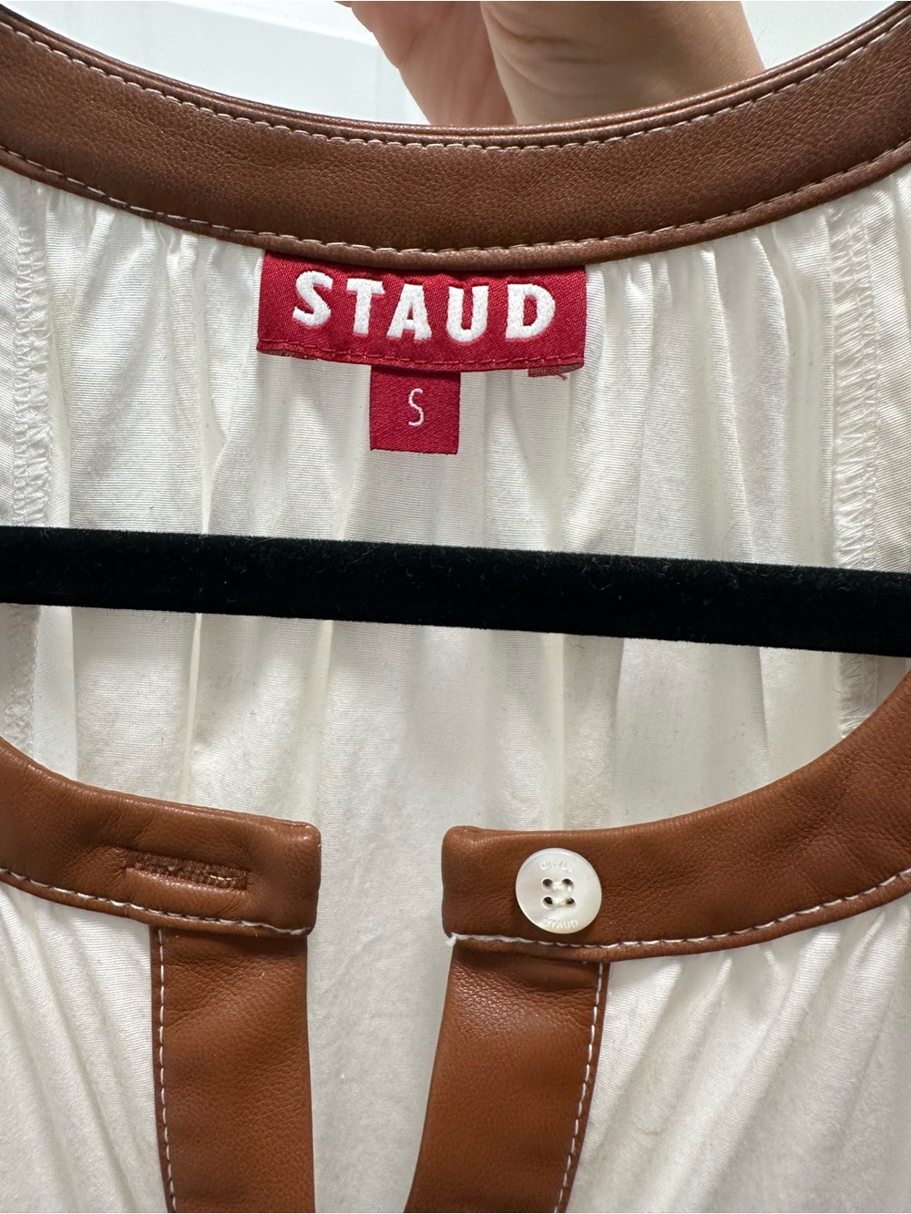 STAUD White Maxi Dress with Brown Trim - Picture 3 of 3